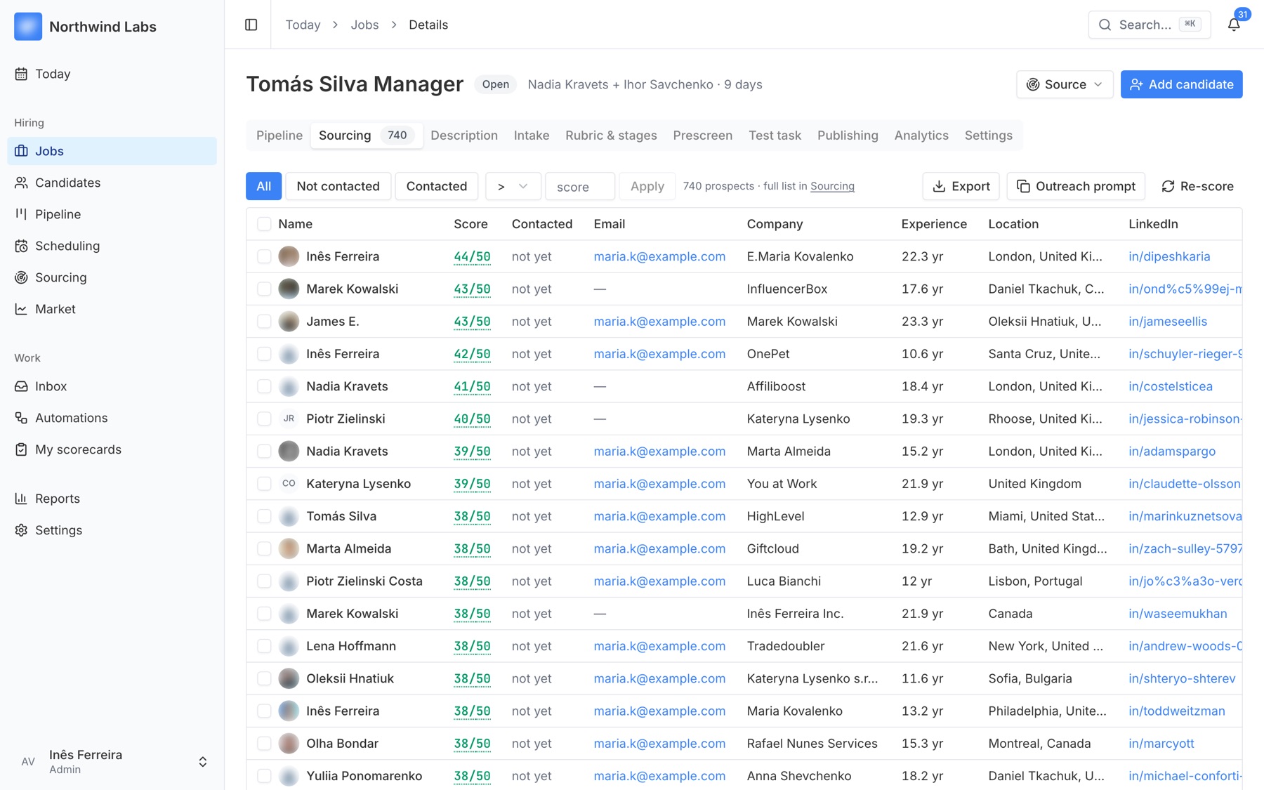 Sourcing table with scores